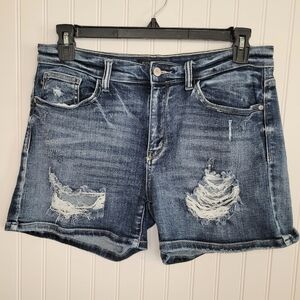 Judy Blue Distressed Blue Denim Shorts Size XL
